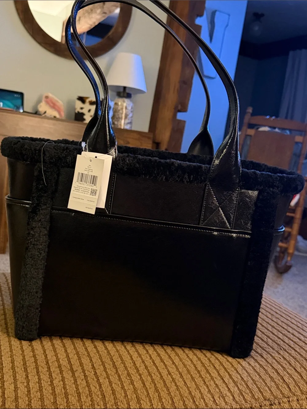 kate spade black shearling-trim tote